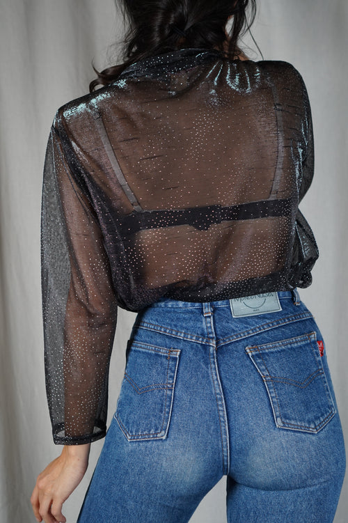 Adorable Chemise Vintage transparente argentée - T. 38 à 42