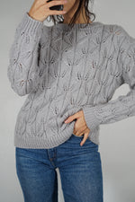 Magnifique Pull Vintage tricoté main - Gris perle - T. 36 à 40/42