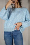 Superbe Pull Vintage bleu bébé tricoté main - T. 38 à 42