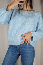 Superbe Pull Vintage bleu bébé tricoté main - T. 38 à 42