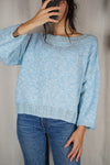 Superbe Pull Vintage bleu bébé tricoté main - T. 38 à 42