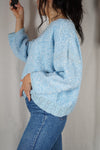 Superbe Pull Vintage bleu bébé tricoté main - T. 38 à 42