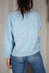 Superbe Pull Vintage bleu bébé tricoté main - T. 38 à 42