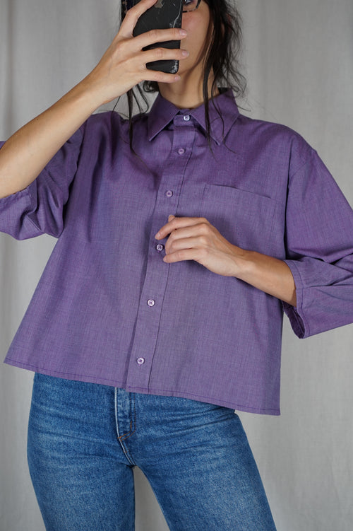 La Chemise à Noeud Violette chinée - Coton mélangé - Pièce unique faut le voir porté © - T. grand 36 à 40