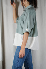 La Chemise Sorbet Vert de gris & Crème - Coton mélangé - Pièce unique faut le voir porté © - T.grand 38 à 42