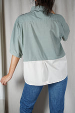 La Chemise Sorbet Vert de gris & Crème - Coton mélangé - Pièce unique faut le voir porté © - T.grand 38 à 42
