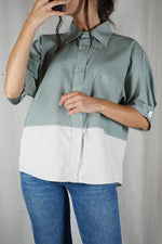 La Chemise Sorbet Vert de gris & Crème - Coton mélangé - Pièce unique faut le voir porté © - T.grand 38 à 42