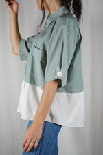 La Chemise Sorbet Vert de gris & Crème - Coton mélangé - Pièce unique faut le voir porté © - T.grand 38 à 42