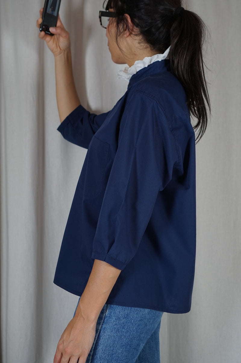 La Chemise Collerette Bleu Marine - Coton & Broderie - Pièce unique faut le voir porté © - T. 36 à petit 40