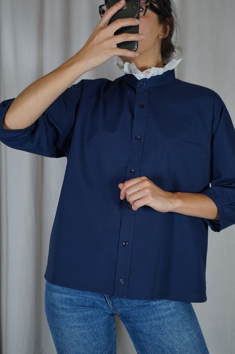 La Chemise Collerette Bleu Marine - Coton & Broderie - Pièce unique faut le voir porté © - T. 36 à petit 40