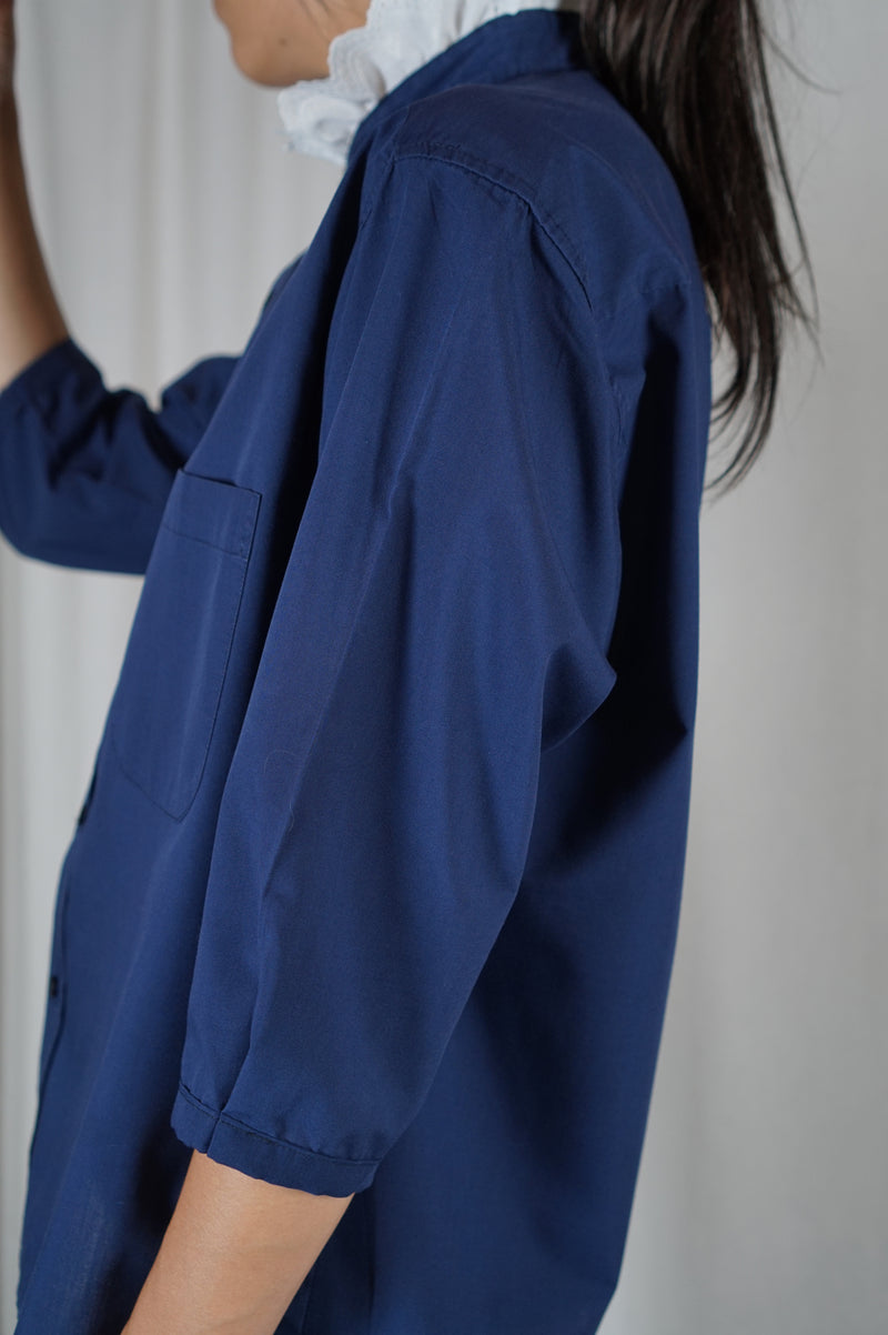 La Chemise Collerette Bleu Marine - Coton & Broderie - Pièce unique faut le voir porté © - T. 36 à petit 40