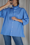 La Chemise Bleue à Collerette - Coton - Pièce unique faut le voir porté © - T. 40 à petit 44 (lire description)