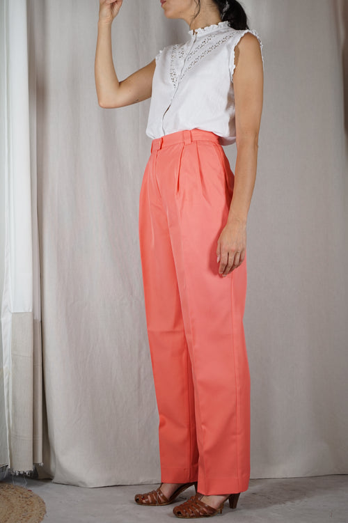 Magnifique Pantalon Vintage à pinces couleur Corail - T. 38