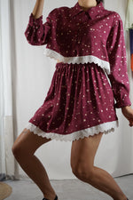 L'Ensemble Chemise à motifs - Pièce unique faut le voir porté © - Viscose & Broderie anglaise - T. 36 à 42 (lire descr)