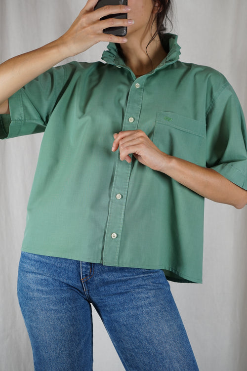 La Chemise Verte à Collerette - Coton & Polyetser - Pièce unique faut le voir porté © - T. 34 à 38