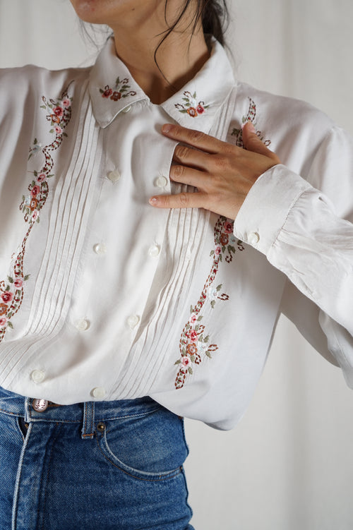 Magnifique Chemise Vintage brodée en viscose - Pièce coup de coeur! -  T. 36 à 40