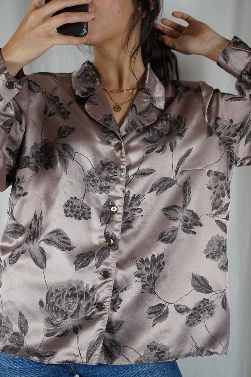 Superbe Chemise Vintage fluide satinée - T. 38 à 42
