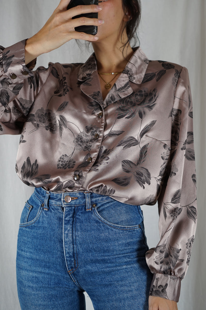 Superbe Chemise Vintage fluide satinée - T. 38 à 42