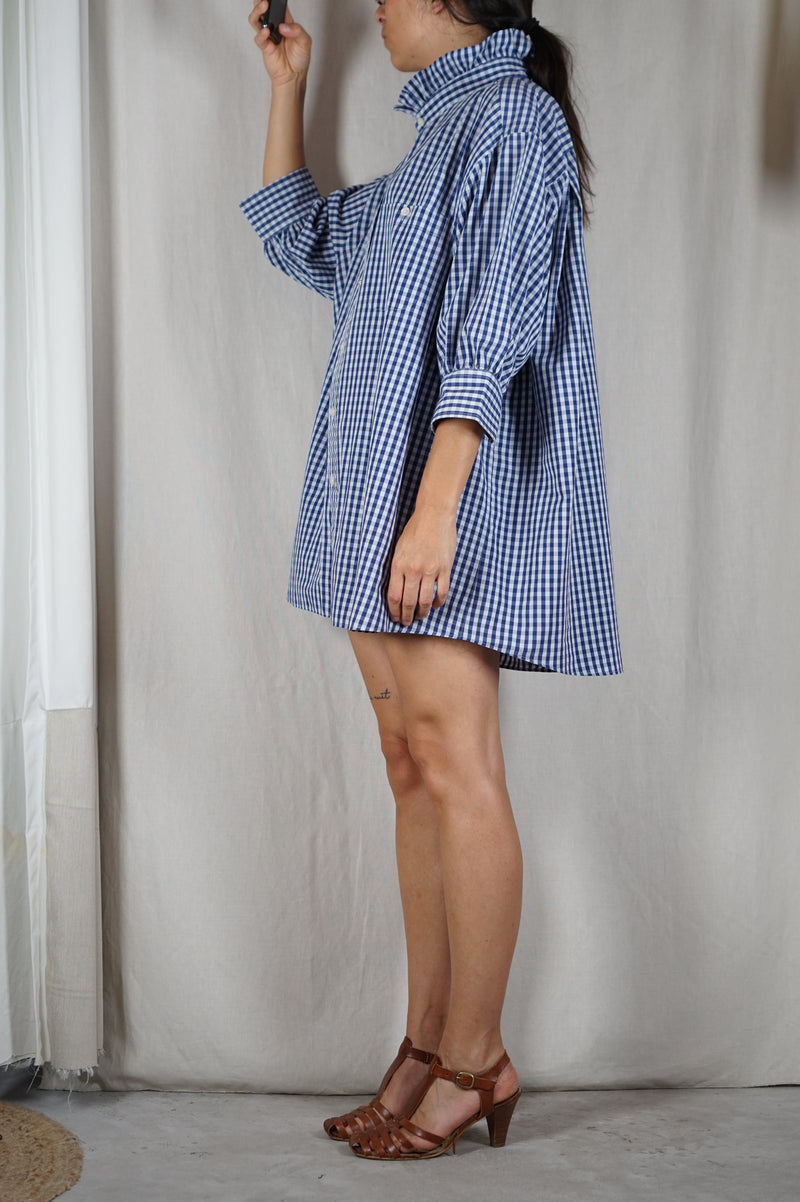 La Robe Collerette Bleu Vichy - Pièce unique faut le voir porté © - T. 36 à 44 (lire description)