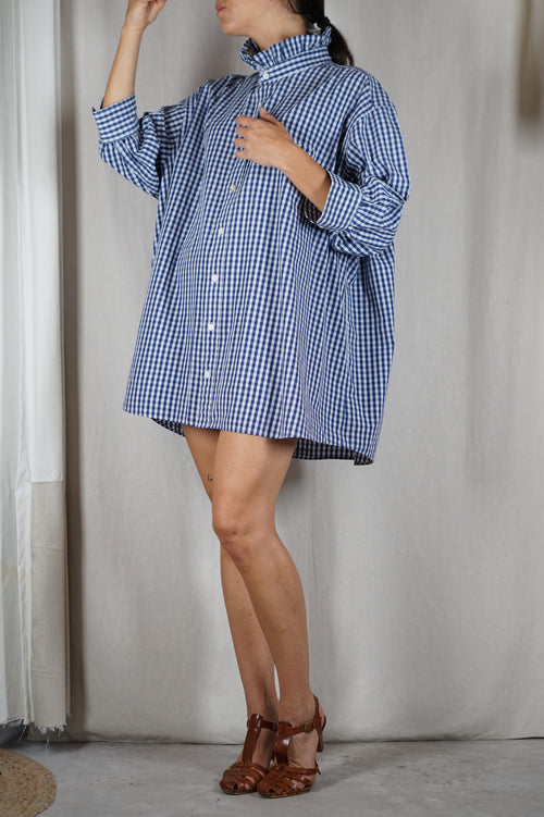 La Robe Collerette Bleu Vichy - Pièce unique faut le voir porté © - T. 36 à 44 (lire description)
