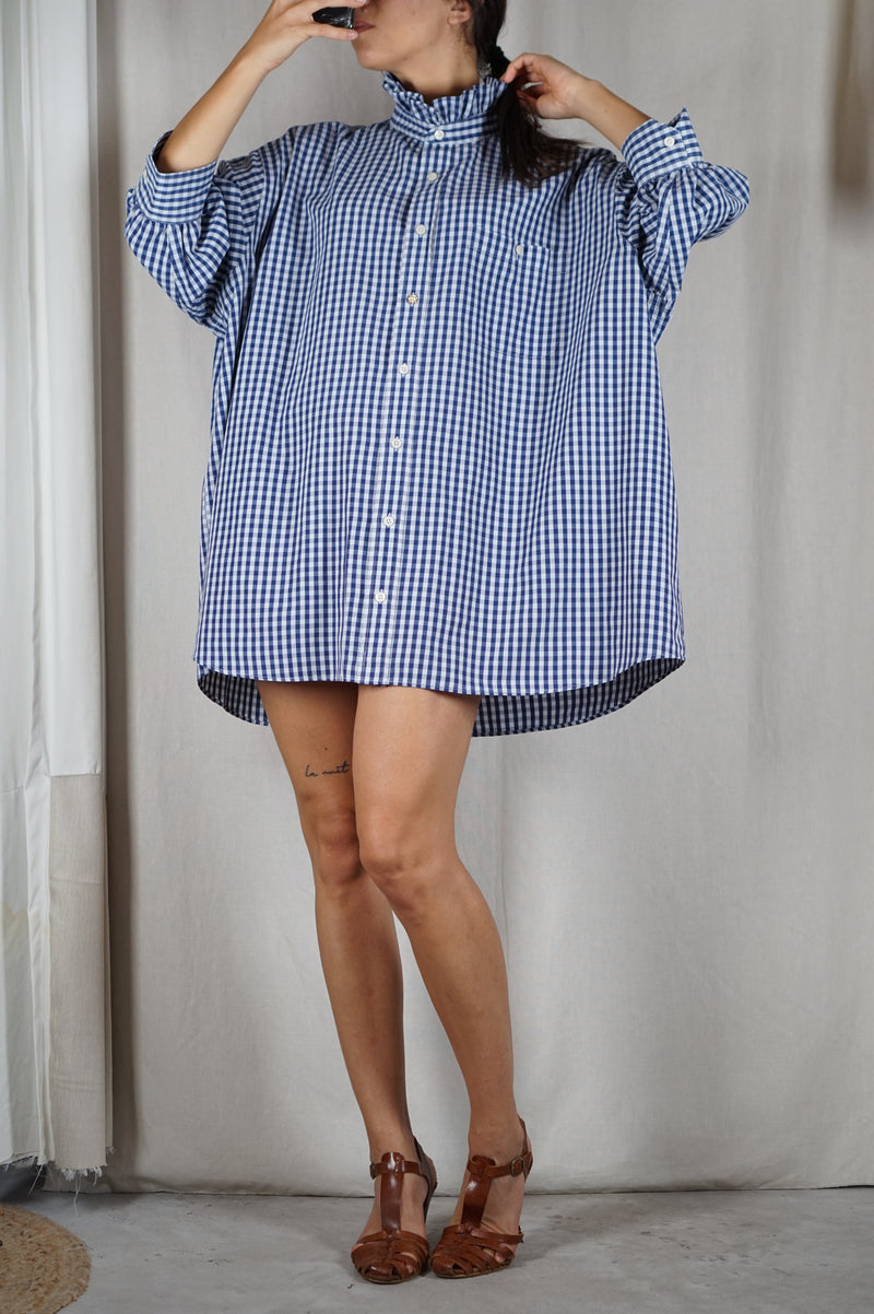 La Robe Collerette Bleu Vichy - Pièce unique faut le voir porté © - T. 36 à 44 (lire description)