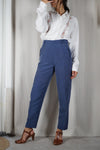 Superbe pantalon Vintage bleu barbeau - Peau-de-pêche & Lin - T. 36
