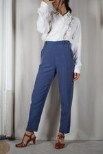 Superbe pantalon Vintage bleu barbeau - Peau-de-pêche & Lin - T. 36
