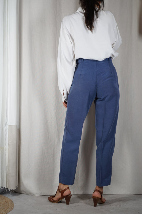 Superbe pantalon Vintage bleu barbeau - Peau-de-pêche & Lin - T. 36