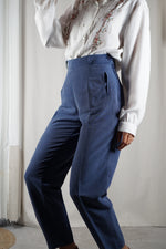 Superbe pantalon Vintage bleu barbeau - Peau-de-pêche & Lin - T. 36