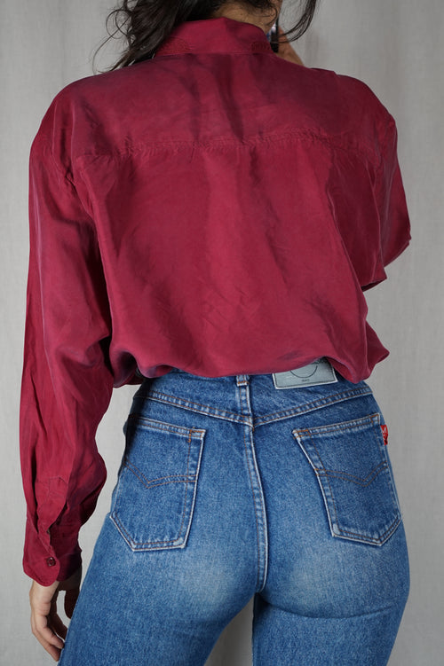 Magnifique Chemise Vintage framboise en pure soie - T. 34 à grand 38