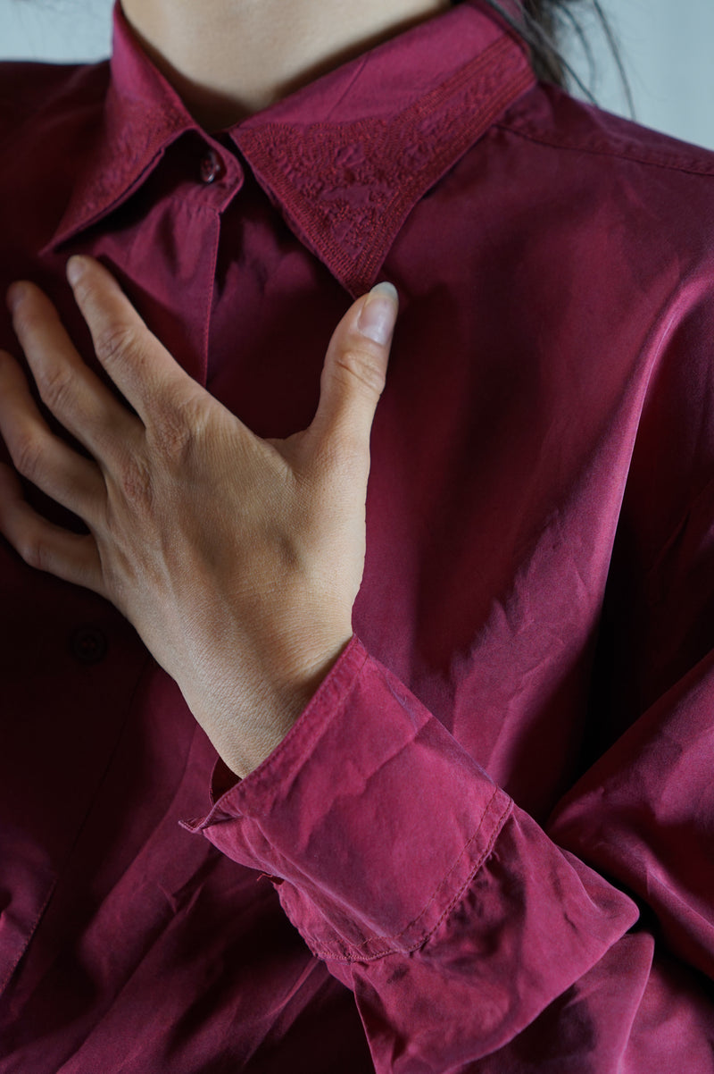 Magnifique Chemise Vintage framboise en pure soie - T. 34 à grand 38