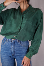 Magnifique Chemise Vintage verte en pure soie - T. 34 à grand 38