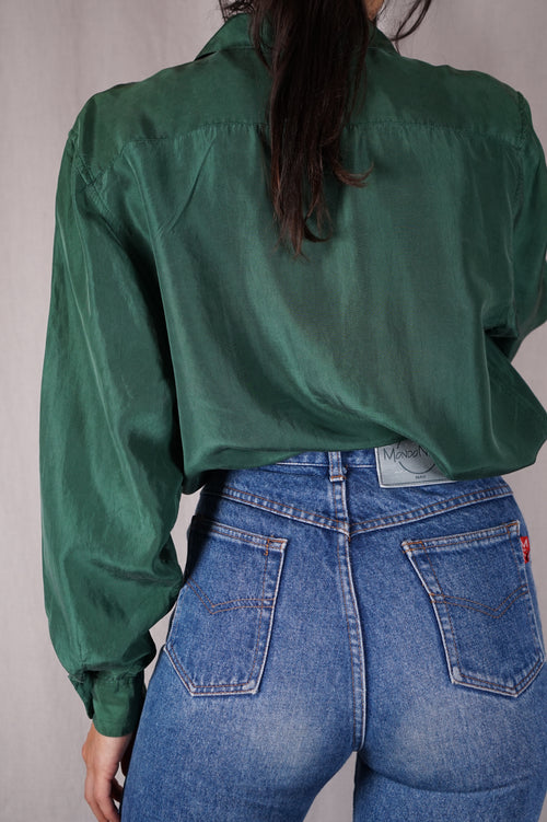 Magnifique Chemise Vintage verte en pure soie - T. 34 à grand 38