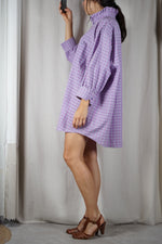 La Robe Collerette Carreaux Lila en coton - Pièce unique faut le voir porté © - T. 34 à 44 (lire description)