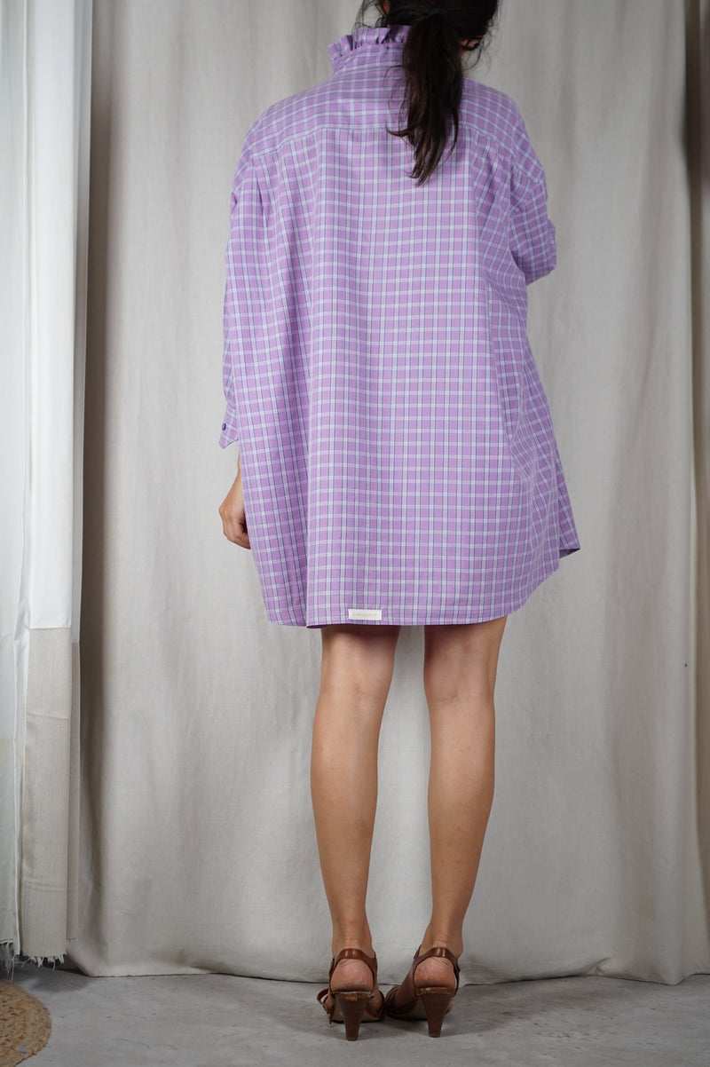 La Robe Collerette Carreaux Lila en coton - Pièce unique faut le voir porté © - T. 34 à 44 (lire description)