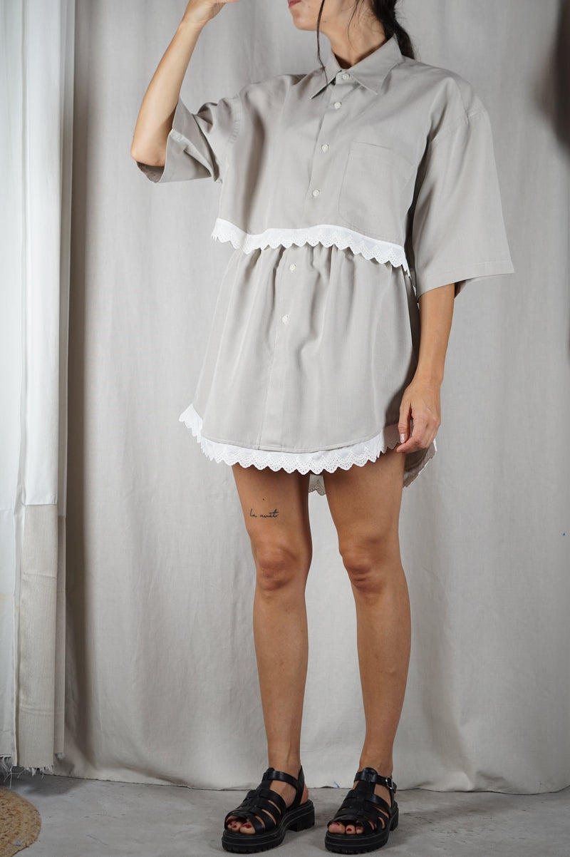 L'Ensemble Chemise Taupe - Pièce unique faut le voir porté © - Coton & Broderie anglaise - T. 38 & 40 - Max reco 1m66