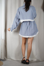 L'Ensemble Chemise Bleu Rayé- Pièce unique faut le voir porté © - Coton & Broderie anglaise - T. 36 & 38 - 1m70 max reco (lire descr)