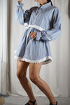 L'Ensemble Chemise Bleu Rayé- Pièce unique faut le voir porté © - Coton & Broderie anglaise - T. 36 & 38 - 1m70 max reco (lire descr)