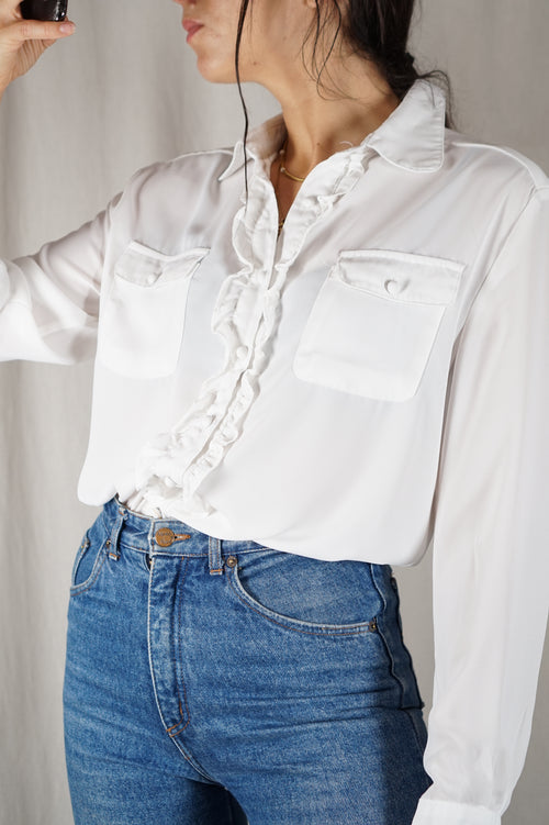 Adorable Chemise Vintage blanche à froufrous - T. 34 & 36