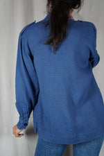 Magnifique Veste Vintage en Ramie - Bleu Barbeau - T. grand 36 à 40