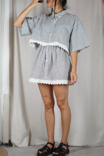 L'Ensemble Chemise rayé Blanc & Gris - Pièce unique faut le voir porté © - Coton mélangé & Broderie anglaise - T. grand 40 à 44 (lire descr)