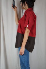 La Chemise Sorbet Rouge Carmin & Chocolat - Coton mélangé - Pièce unique faut le voir porté © - T.grand 34 à 38 - Idéal Grandes!
