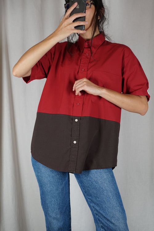 La Chemise Sorbet Rouge Carmin & Chocolat - Coton mélangé - Pièce unique faut le voir porté © - T.grand 34 à 38 - Idéal Grandes!