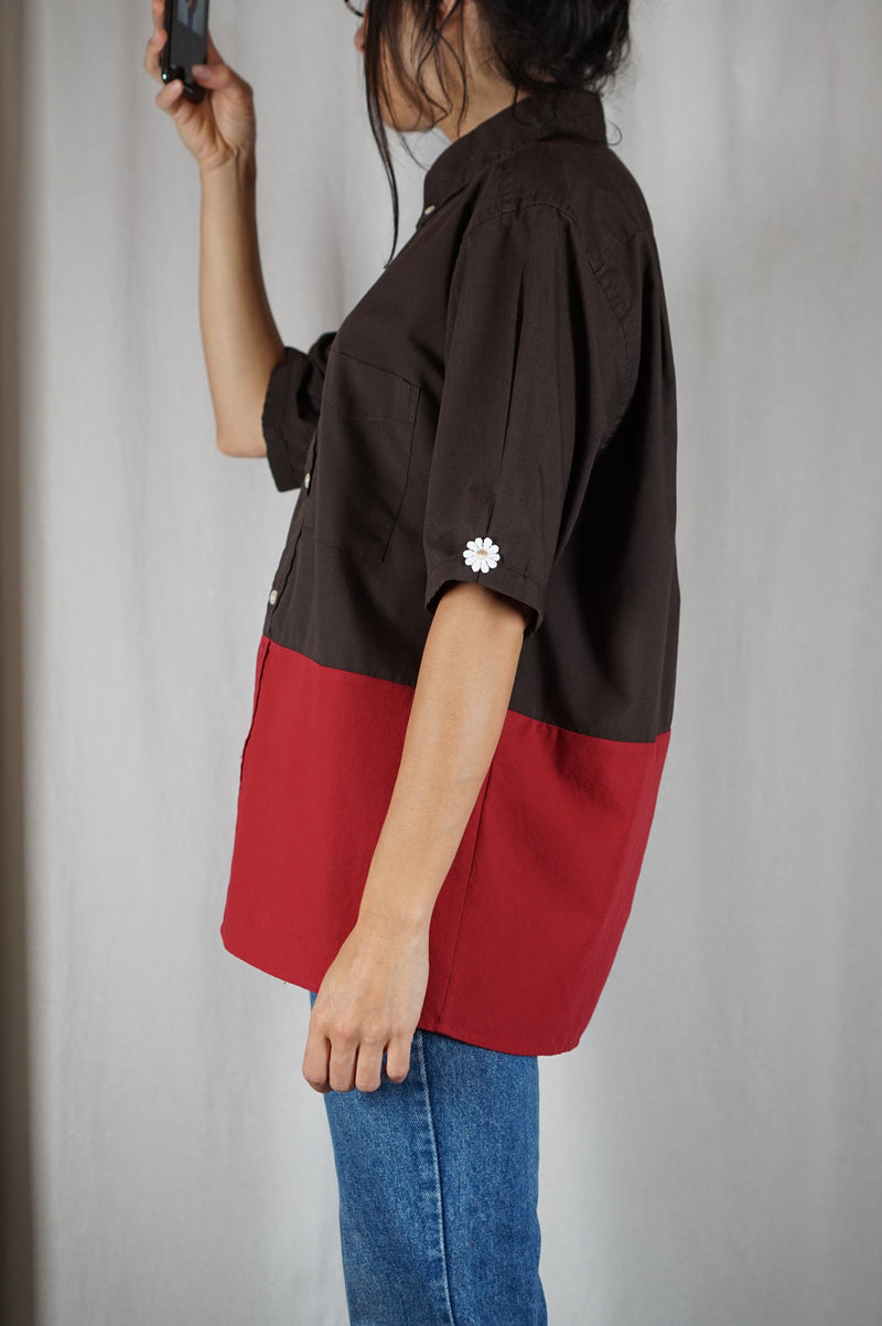 La Chemise Sorbet Chocolat & Rouge Carmin - Coton mélangé - Pièce unique faut le voir porté © - T.grand 34 à 38 - Idéal grandes!