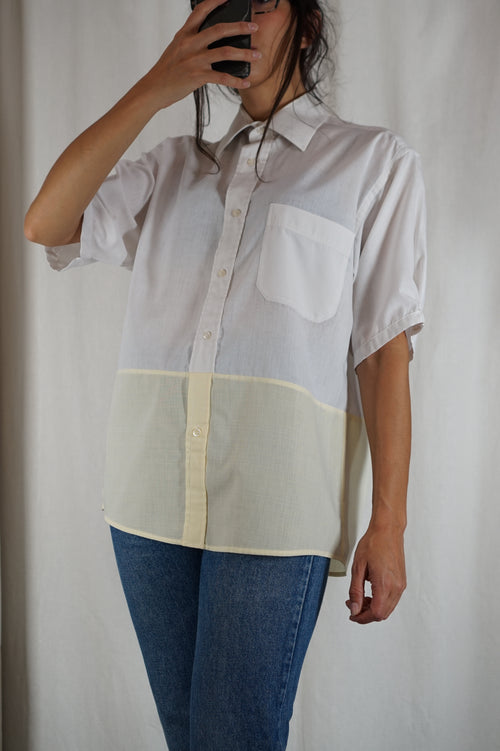 La Chemise Sorbet Blanche & Jaune clair - Coton mélangé léger - Pièce unique faut le voir porté © - T.grand 34 à 38 - Idéal grandes (1m68 mini)