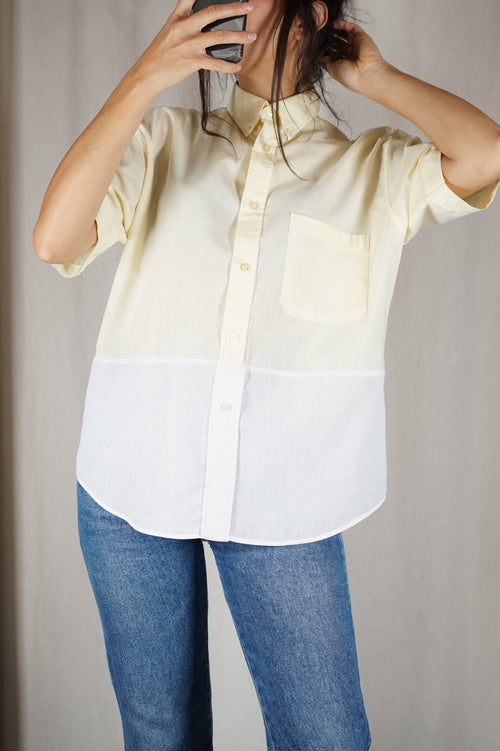 La Chemise Jaune clair & Sorbet Blanche - Coton mélangé léger - Pièce unique faut le voir porté © - T.grand 34 à 38 - Idéal grandes (1m68 mini)