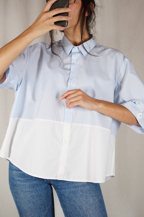 La Chemise Sorbet Bleu ciel & Blanche - Coton - Pièce unique faut le voir porté © - T.grand 38 à 42