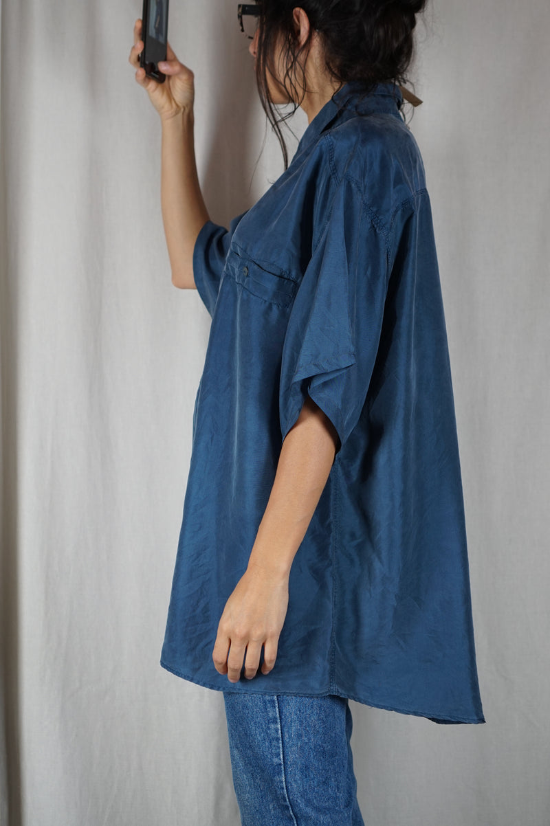 Magnifique Chemise longue Vintage en pure soie - T. 42 à 46