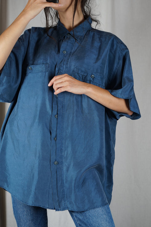 Magnifique Chemise longue Vintage en pure soie - T. 42 à 46