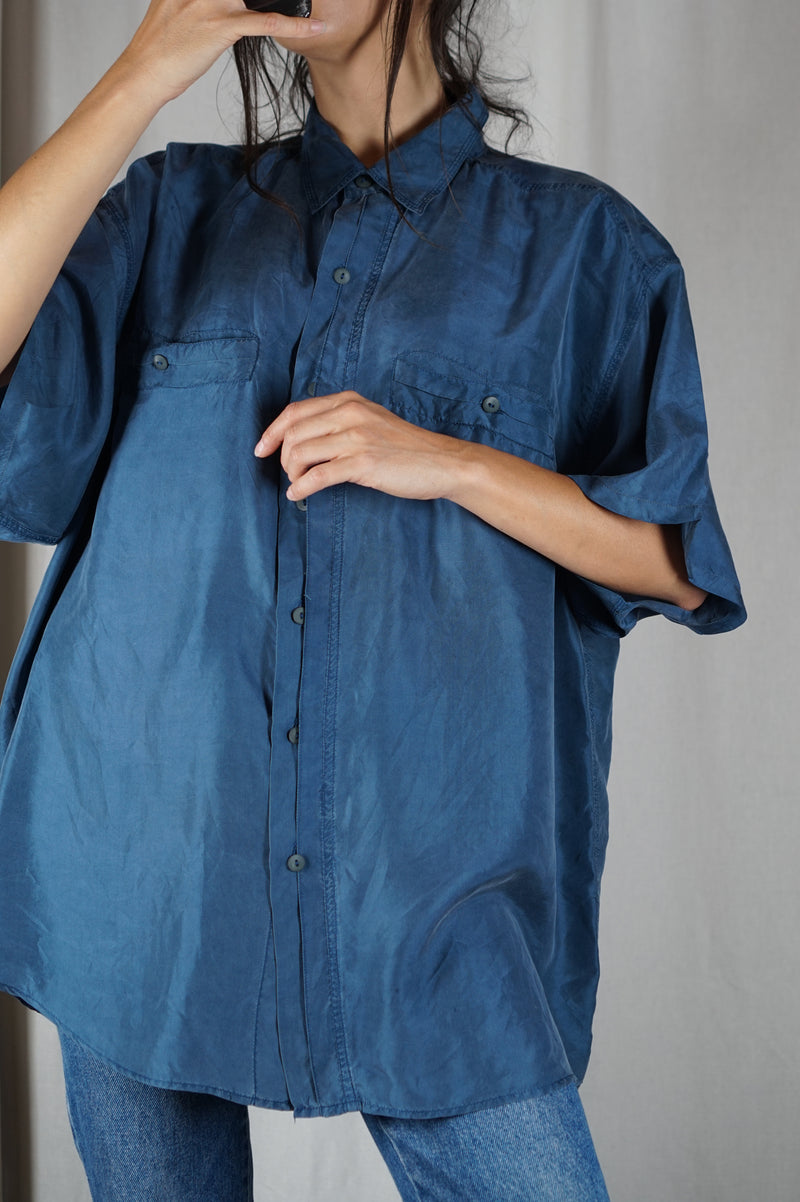 Magnifique Chemise longue Vintage en pure soie - T. 42 à 46